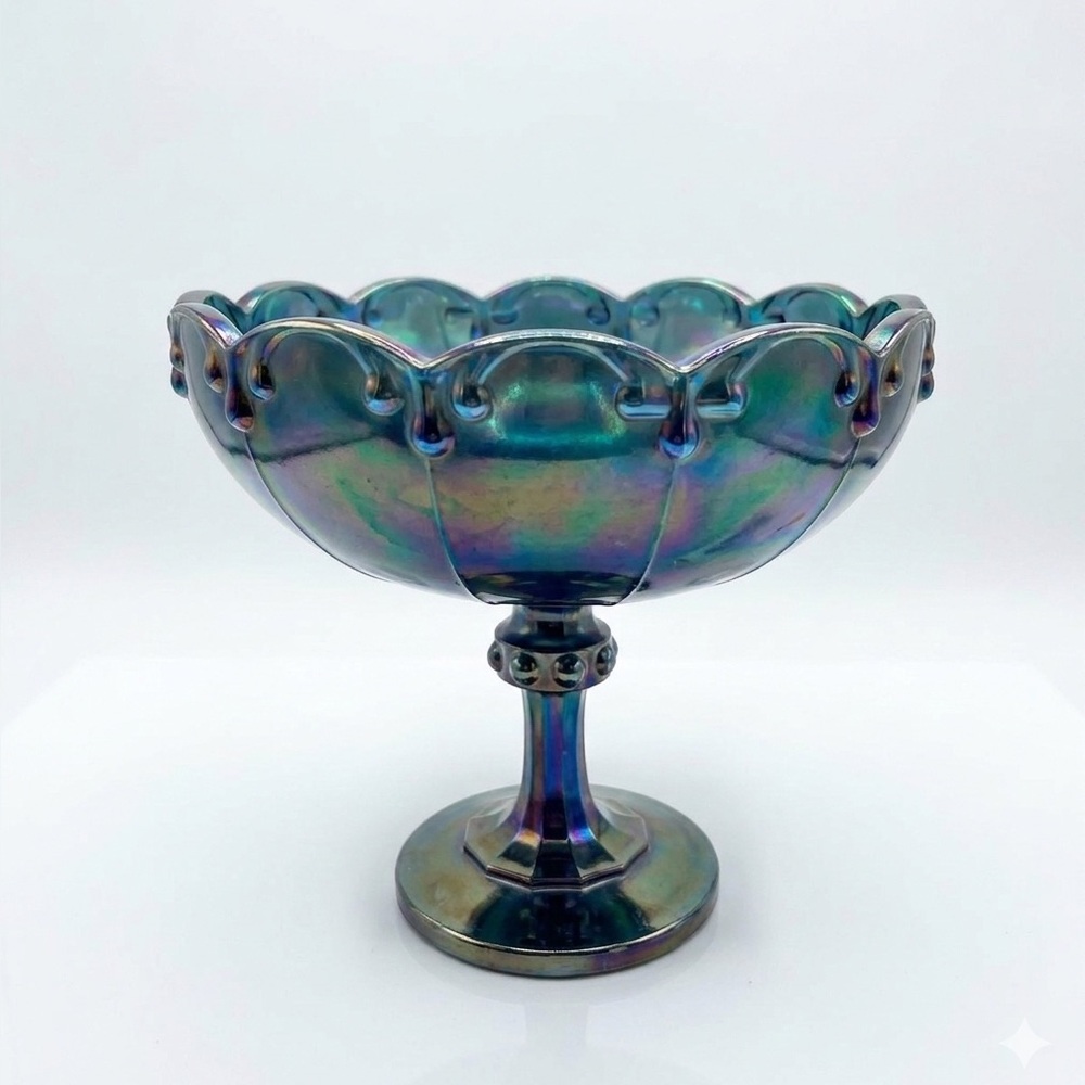 Vintage Fenton Carnival Blue Glass Pedestal Bowl